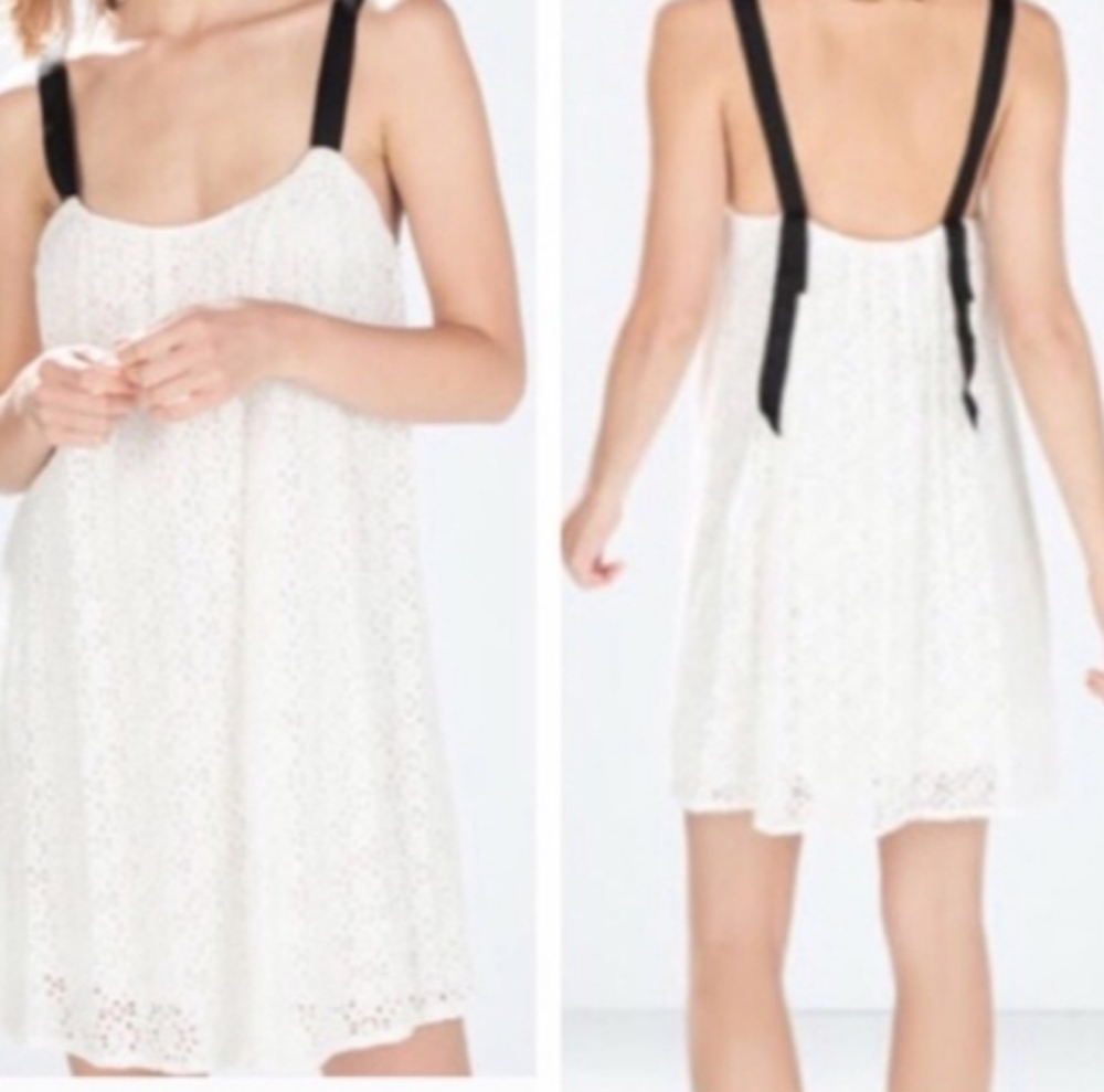 NWT Zara Trafaluc White Lace Mini Dress Size Large - Picture 1 of 1